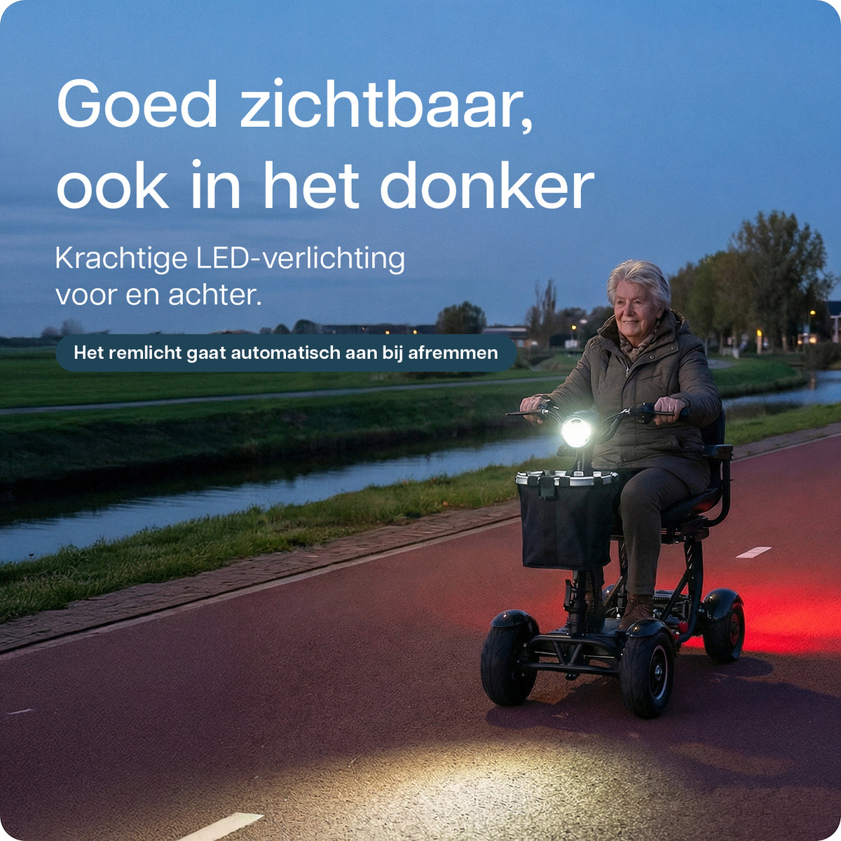 Metic Move scootmobiel met heldere LED-verlichting voor veilig rijden in het donker