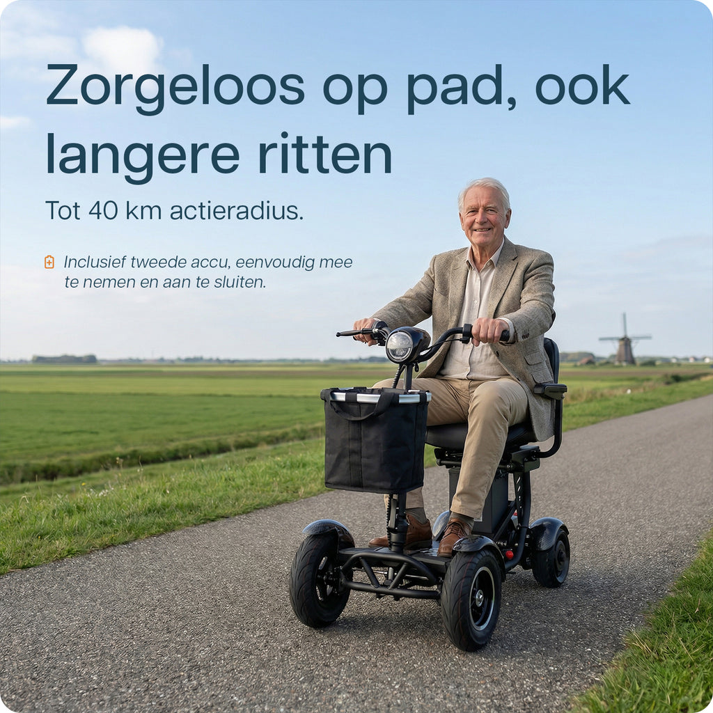 Actieradius van de Metic Move MQ5 Pro: tot 60 km met twee accu's