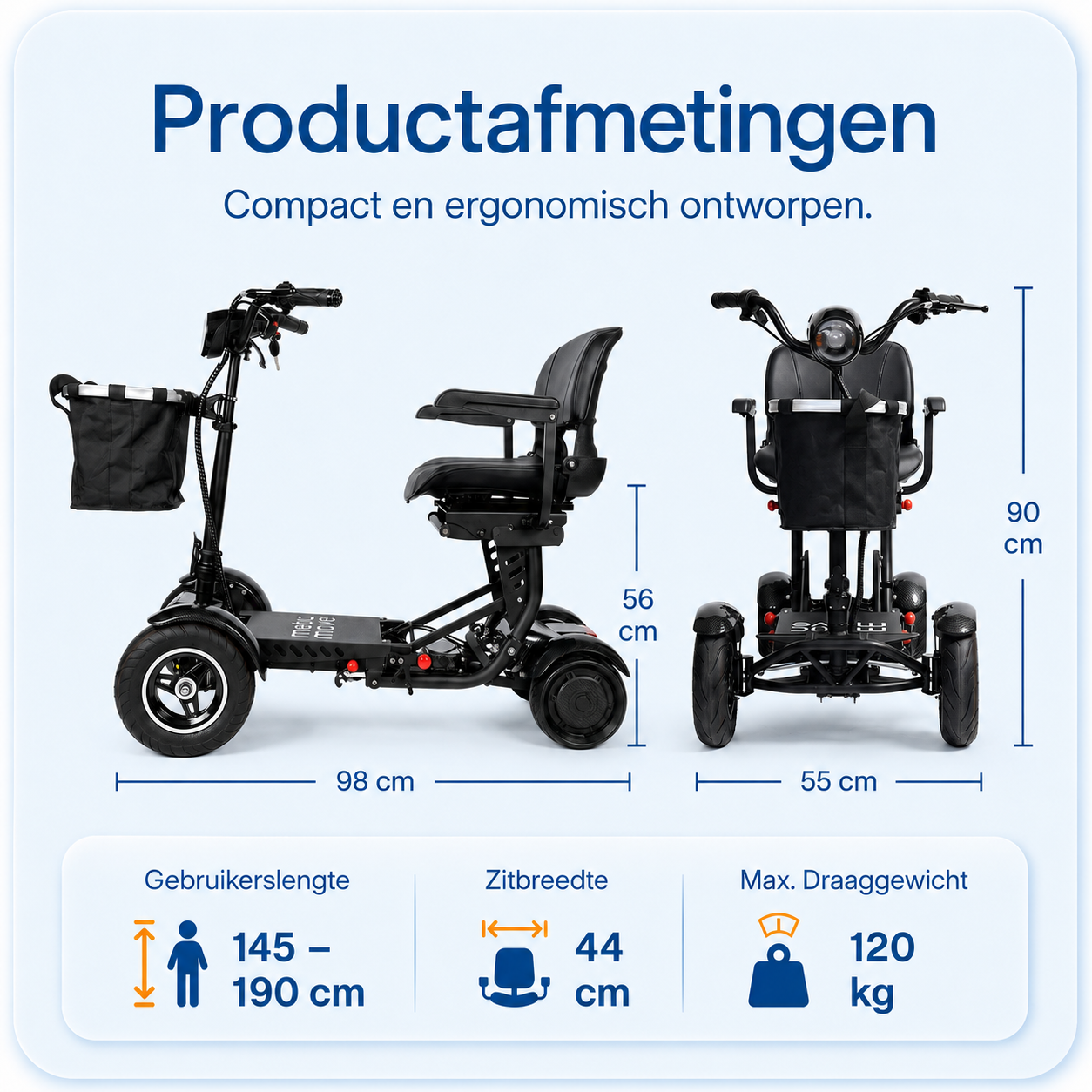 Specificaties van de Metic Move MQ5 opvouwbare scootmobiel